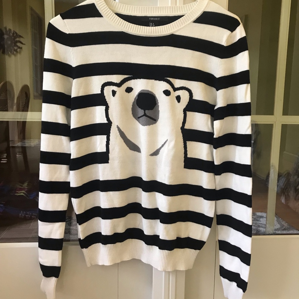 Black and White Striped Polar Bear Sweater